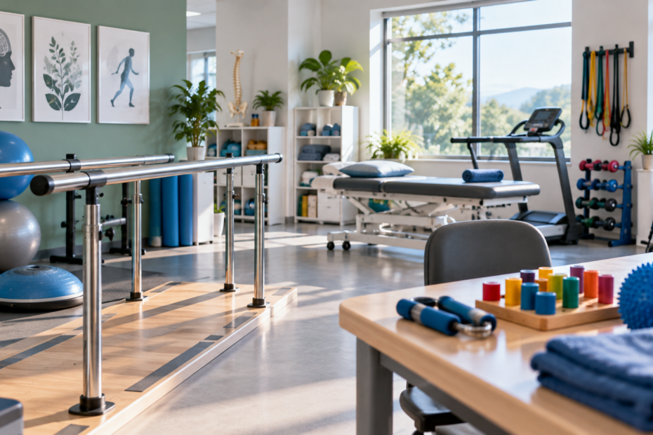 Modern neurological rehabilitation therapy room representing physical, occupational and functional recovery